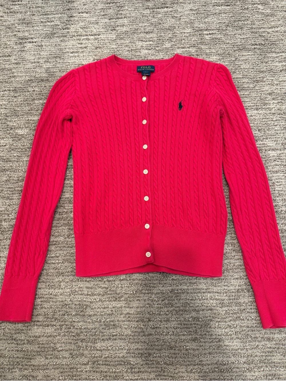 Polo Ralph Lauren Girls Cable Knit Cardigan Sweater Pink Size L 12-14